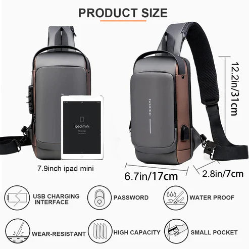 Blue & Brown | Multifunction Anti-Theft USB Charging Crossbody Shoulder Bag