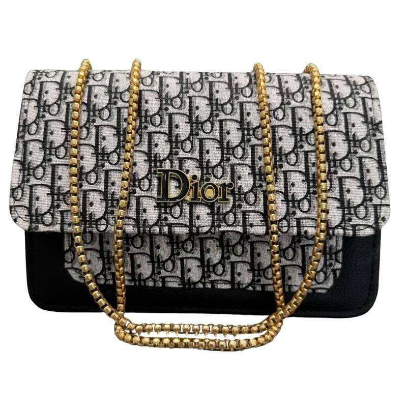 Dior Oblique Canvas & Black Leather Flap Clutch