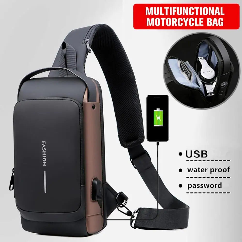 Blue & Brown | Multifunction Anti-Theft USB Charging Crossbody Shoulder Bag