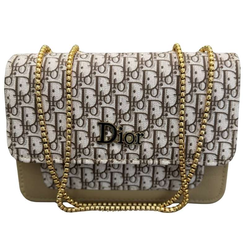 Dior Oblique Canvas & Beige Leather Flap Clutch