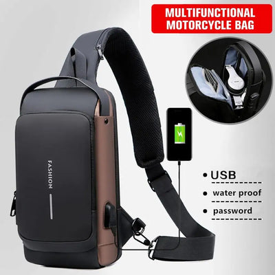 Blue & Brown | Multifunction Anti-Theft USB Charging Crossbody Shoulder Bag