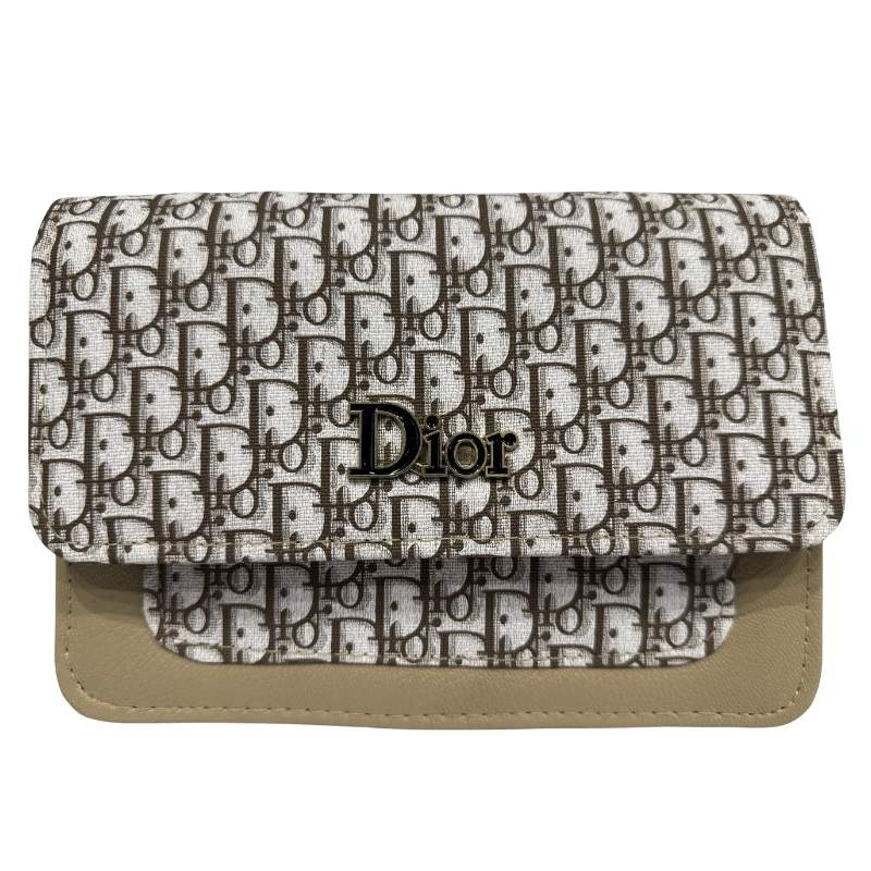 Dior Oblique Canvas & Beige Leather Flap Clutch