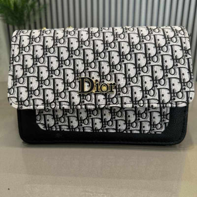 Dior Oblique Canvas & Black Leather Flap Clutch