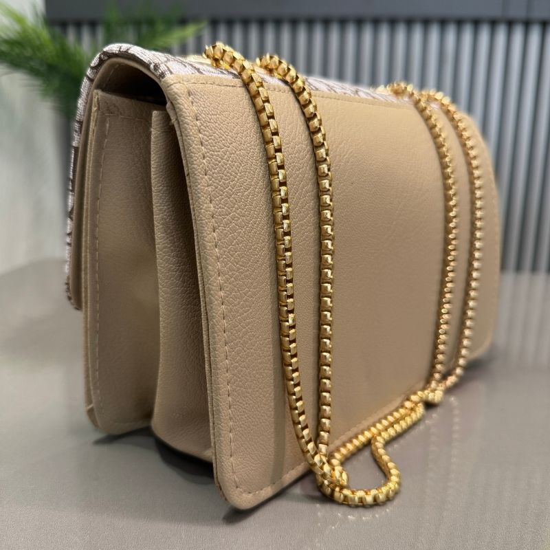 Dior Oblique Canvas & Beige Leather Flap Clutch