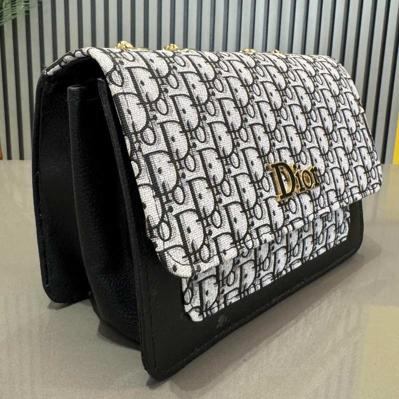 Dior Oblique Canvas & Black Leather Flap Clutch