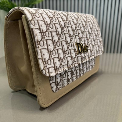 Dior Oblique Canvas & Beige Leather Flap Clutch