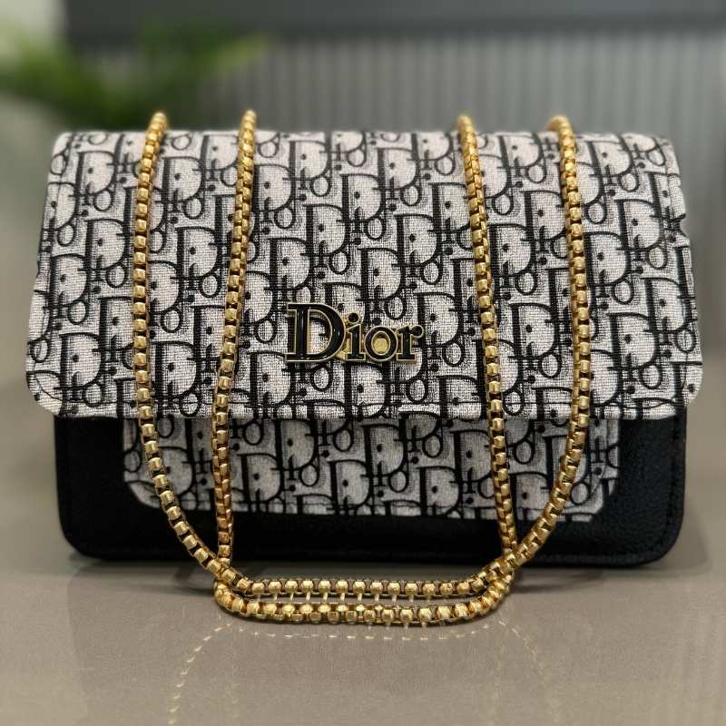 Dior Oblique Canvas & Black Leather Flap Clutch