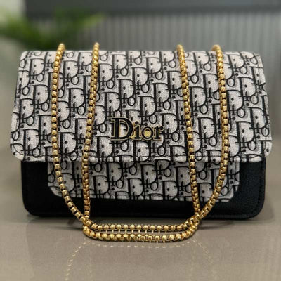 Dior Oblique Canvas & Black Leather Flap Clutch