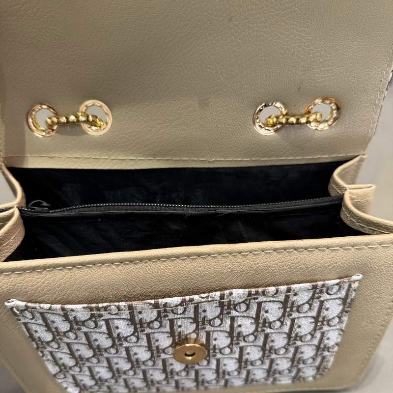 Dior Oblique Canvas & Beige Leather Flap Clutch