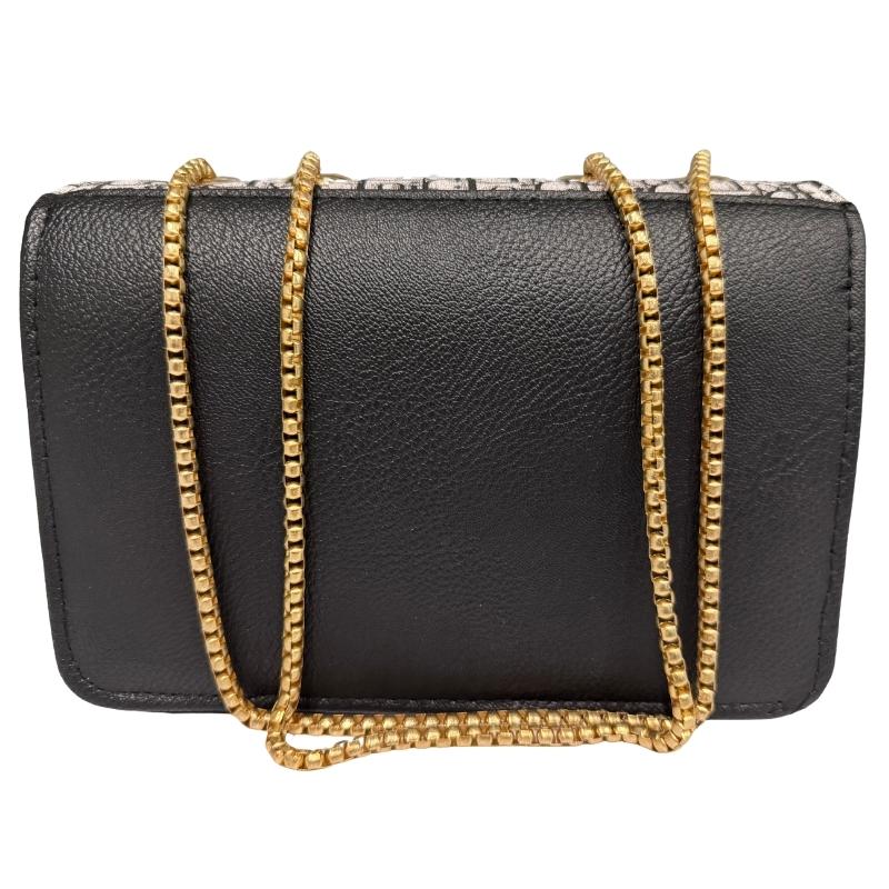Dior Oblique Canvas & Black Leather Flap Clutch