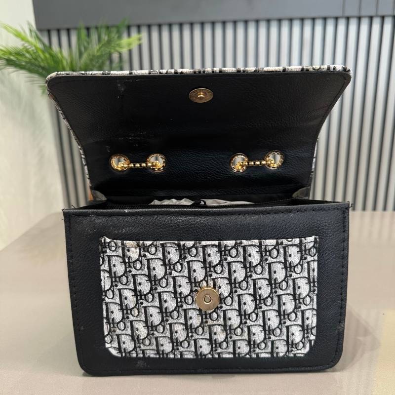 Dior Oblique Canvas & Black Leather Flap Clutch