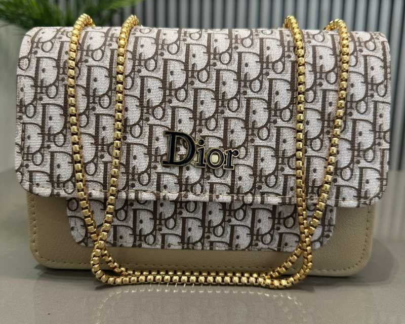 Dior Oblique Canvas & Beige Leather Flap Clutch