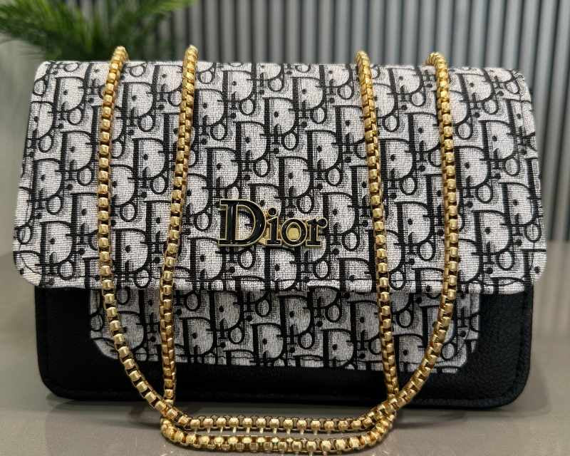 Dior Oblique Canvas & Black Leather Flap Clutch