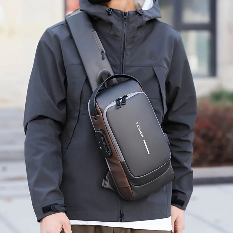 Blue & Brown | Multifunction Anti-Theft USB Charging Crossbody Shoulder Bag