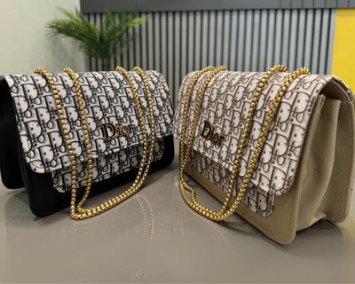 Dior Oblique Canvas & Black Leather Flap Clutch
