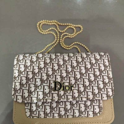 Dior Oblique Canvas & Beige Leather Flap Clutch